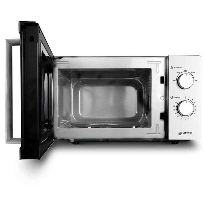 Grunkel MW-20INOX Microondas de Encimera 20 Litros 700W con Función Grill y Descongelación, Acero Inoxidable, Color Plata